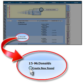 In this example, the Project Number is '15' and the Project Title is 'McDonalds'.  Simply click on the 'Create New Round' button to create a New Audition Round (such as '1st Callback', '2nd Callback', 'Producer's Callback', etc.).